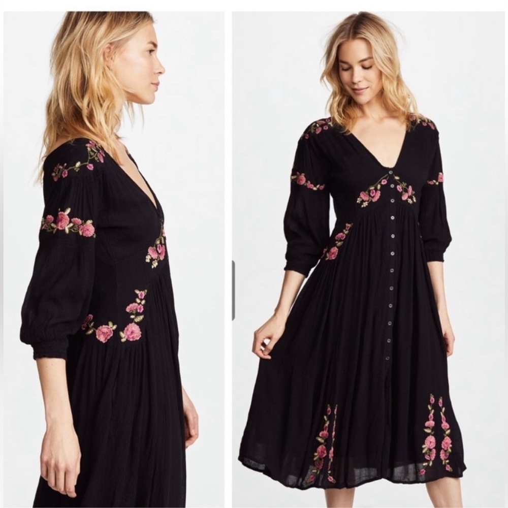 FREE PEOPLE a day Glow Embroidered Midi Dress